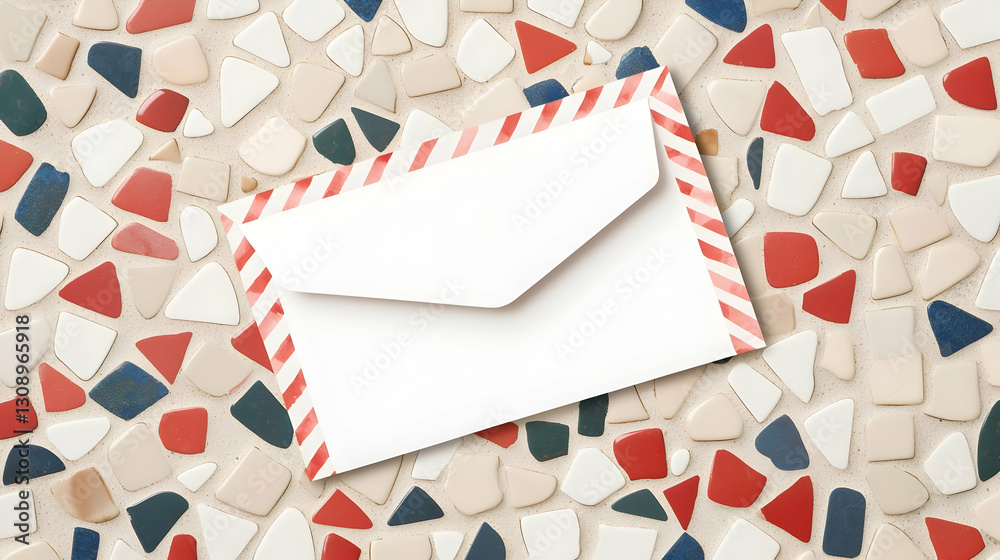 Obraz premium Empty Envelope on Colorful Mosaic Background with Triangular Tiles