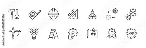 Construction and engineering icons set in linear style – vector flat design.