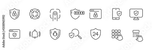 Flat icons set of payment methods and online transactions in linear style vector.