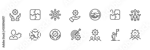 Flat linear icons set of security and protection symbols.