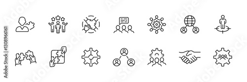 Linear flat icons set of engineering and innovation concepts.