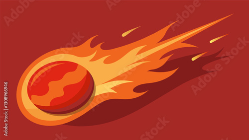 A fiery red discus soaring towards the horizon leaving a trail of heat in its wake.. Vector illustration