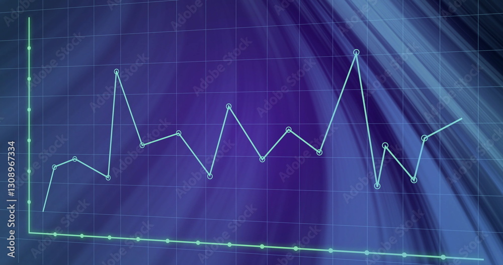 Naklejka premium Image of financial data processing over blue background