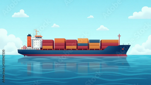 Large cargo ship transporting shipping containers across the vast ocean