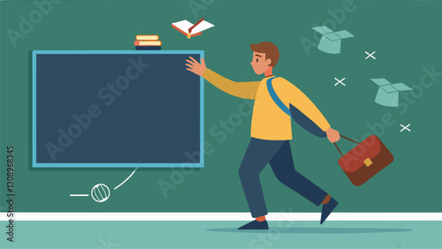 An illustration of a person crossing off their student loans from a blackboard with the caption Say goodbye to student debt with Public Service Loan. Vector illustration