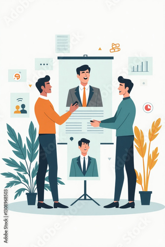 Recruitment process illustration showing candidates being evaluated for new job positions, emphasizing hiring and employment.