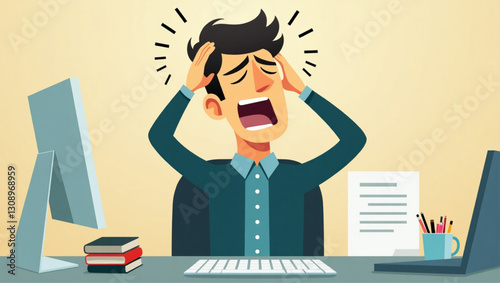 Stressed Overworked Businessman Struggling to Meet Tight Project Deadlines