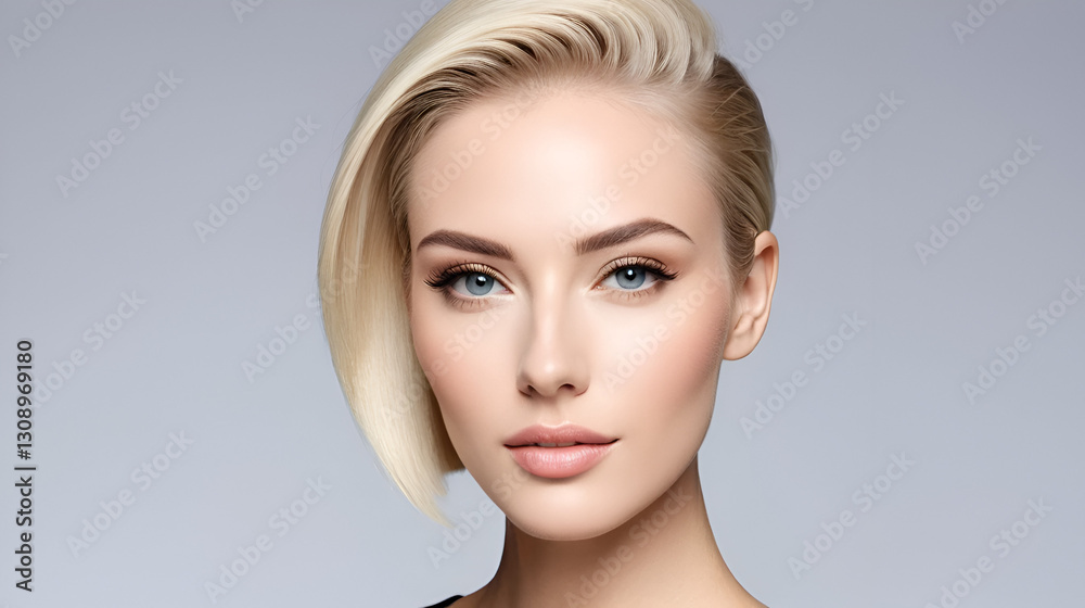 Obraz premium Beautiful woman white skin wearing a perfect sleek high blonde flattop hairstyle