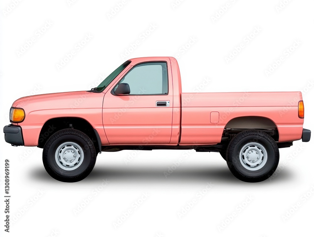 Pink Pickup Truck Side Profile on White Background Pink Pickup Truck Side Profile on White Background
