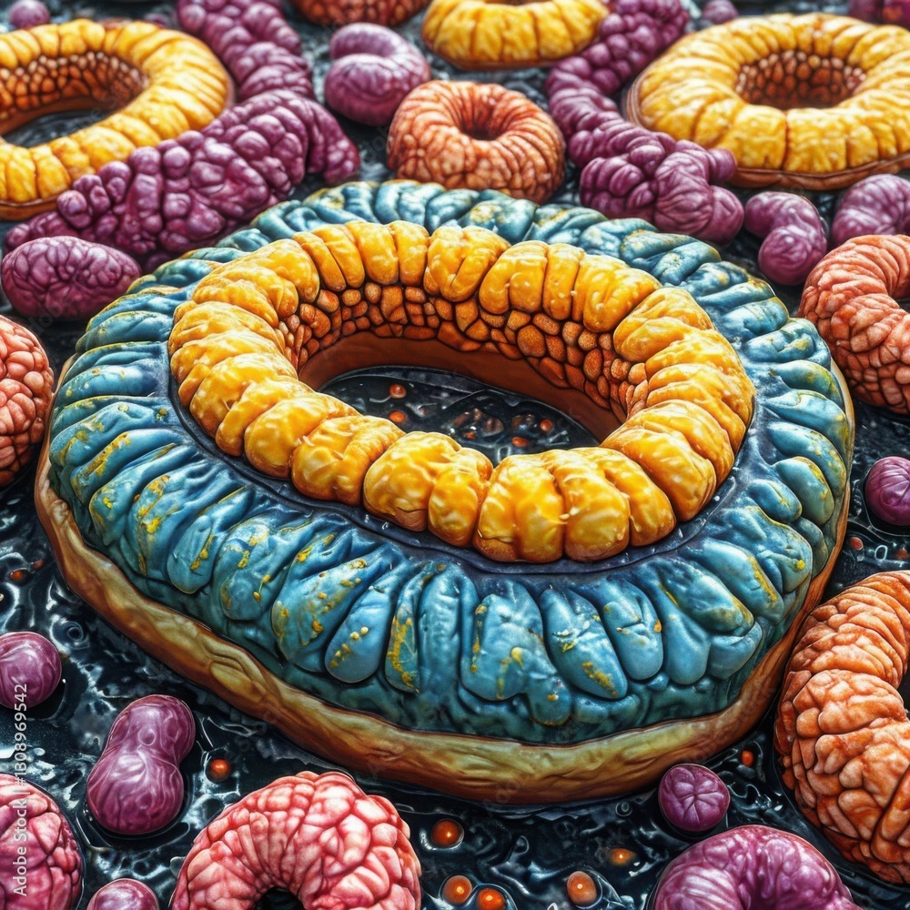 Naklejka premium Detailed structure of cell membranes with lipid bilayers and protein channels. Generated AI