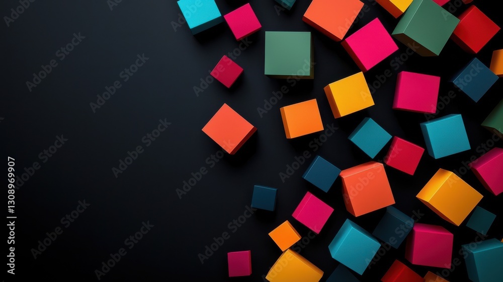 Fototapeta premium Vibrant Colorful Cubes Arranged on a Black Background Creating Depth