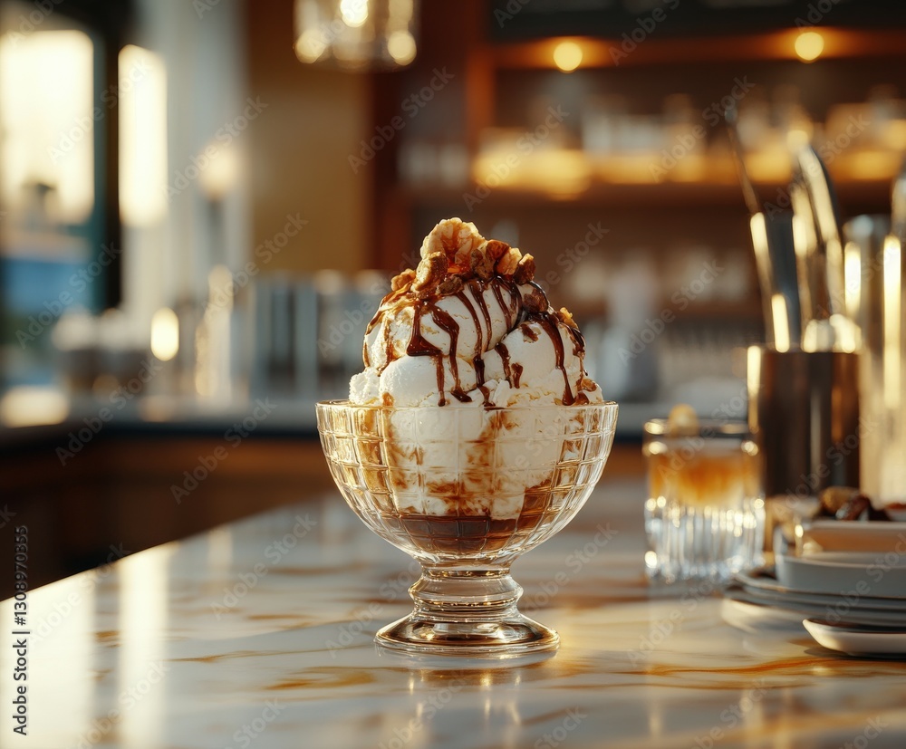 Indulging in a creamy affogato dessert at a modern cafe Indulging in a creamy affogato dessert at a modern cafe
