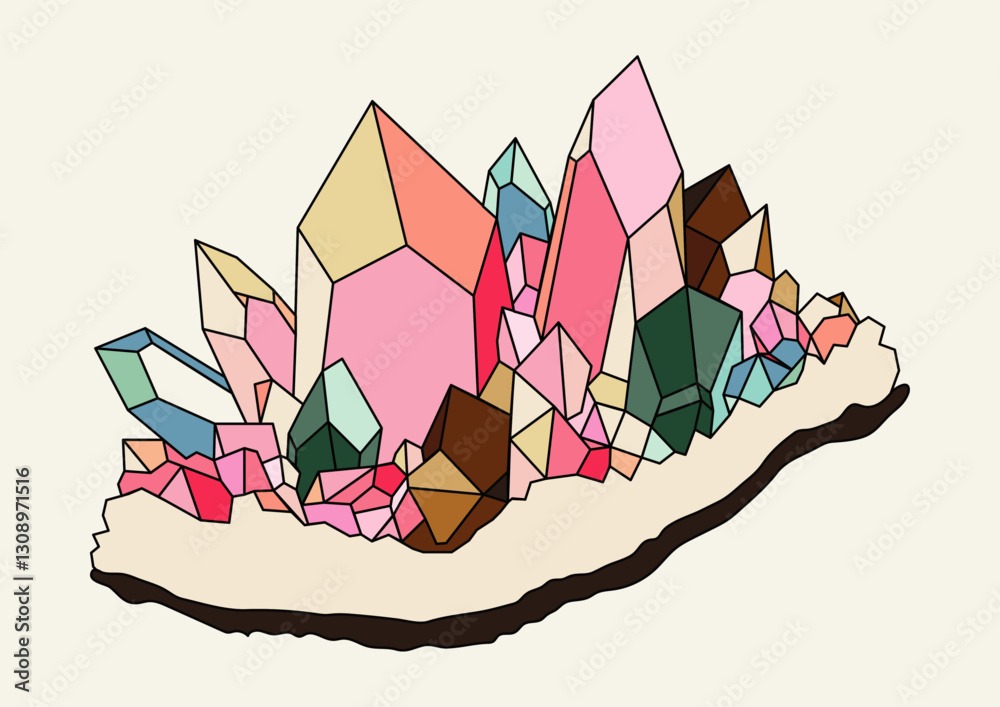 Stylized Crystal Cluster Illustration