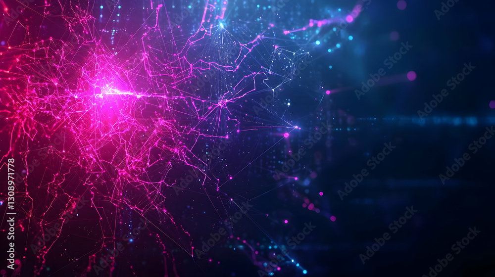 Abstract Digital Visualization Of Data Network With Glowing Blue And Pink Particles Abstract Digital Visualization Of Data Network With Glowing Blue And Pink Particles