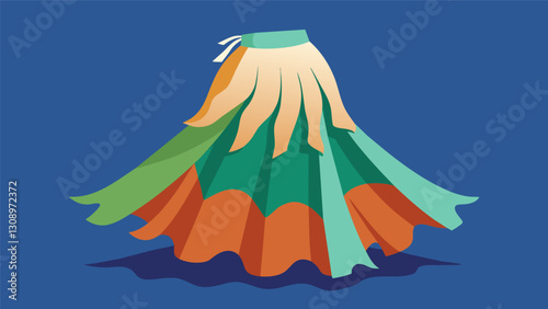 A flowy skirt crafted from old tshirts and repurposed curtains brings a playful and ecofriendly vibe to the runway.. Vector illustration