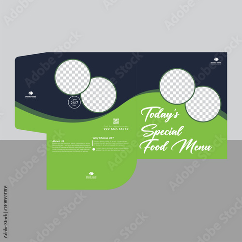 Food menu design template for restaurant with unique layout gradient.