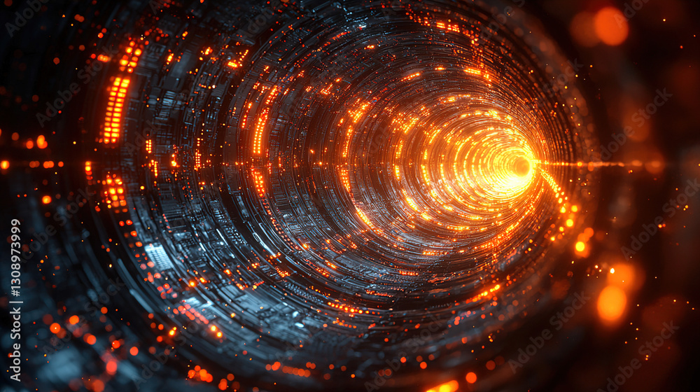 Illuminated tunnel with glowing orange energy and futuristic technology theme. Generative AI Illuminated tunnel with glowing orange energy and futuristic technology theme. Generative AI