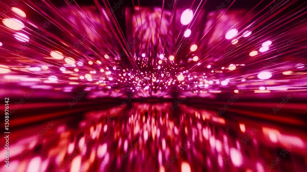  featuring pink light streaks creating a tunnel effect with bokeh lights. Dynamic energy and motion blur are prominent.