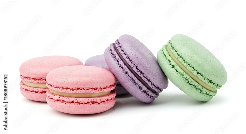 Colorful Macarons Stacked on White Background Close Up Food Photography Colorful Macarons Stacked on White Background Close Up Food Photography
