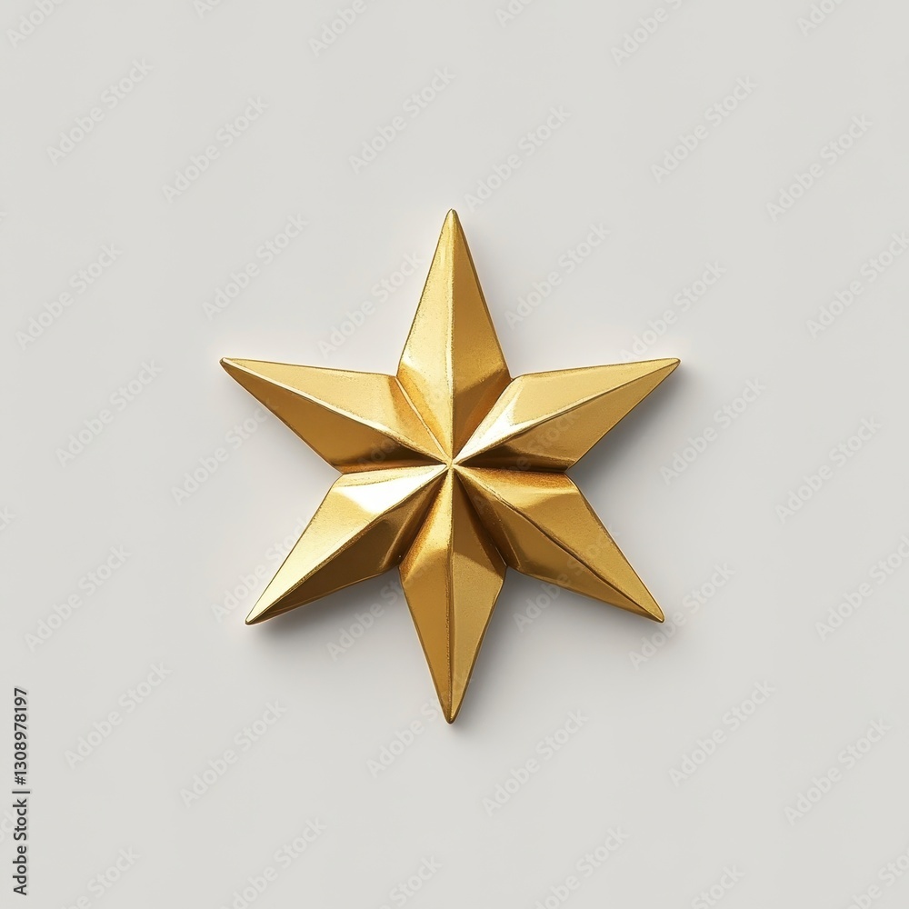 Obraz premium Gold Eight Pointed Faceted Star on White Background