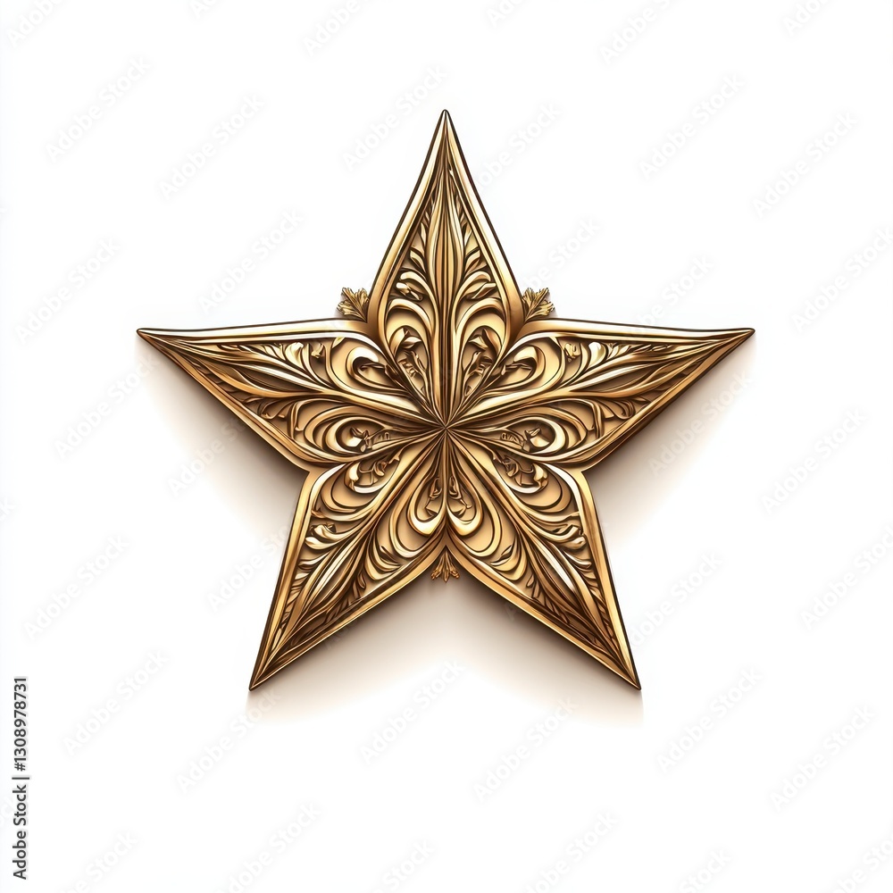 Obraz premium Intricate Gold Filigree Star on White Background