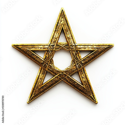 Intricate Gold Pentagram on White Background