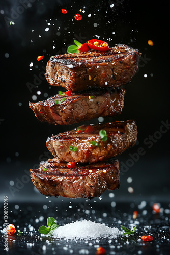 Grilled beef steak floating – Ai generative