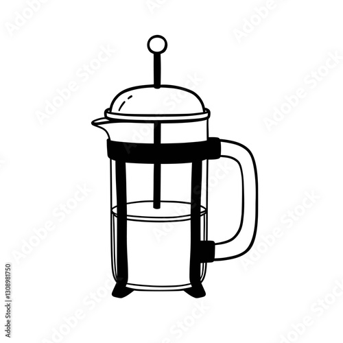 French press vector doodle, coffee utensil illustration