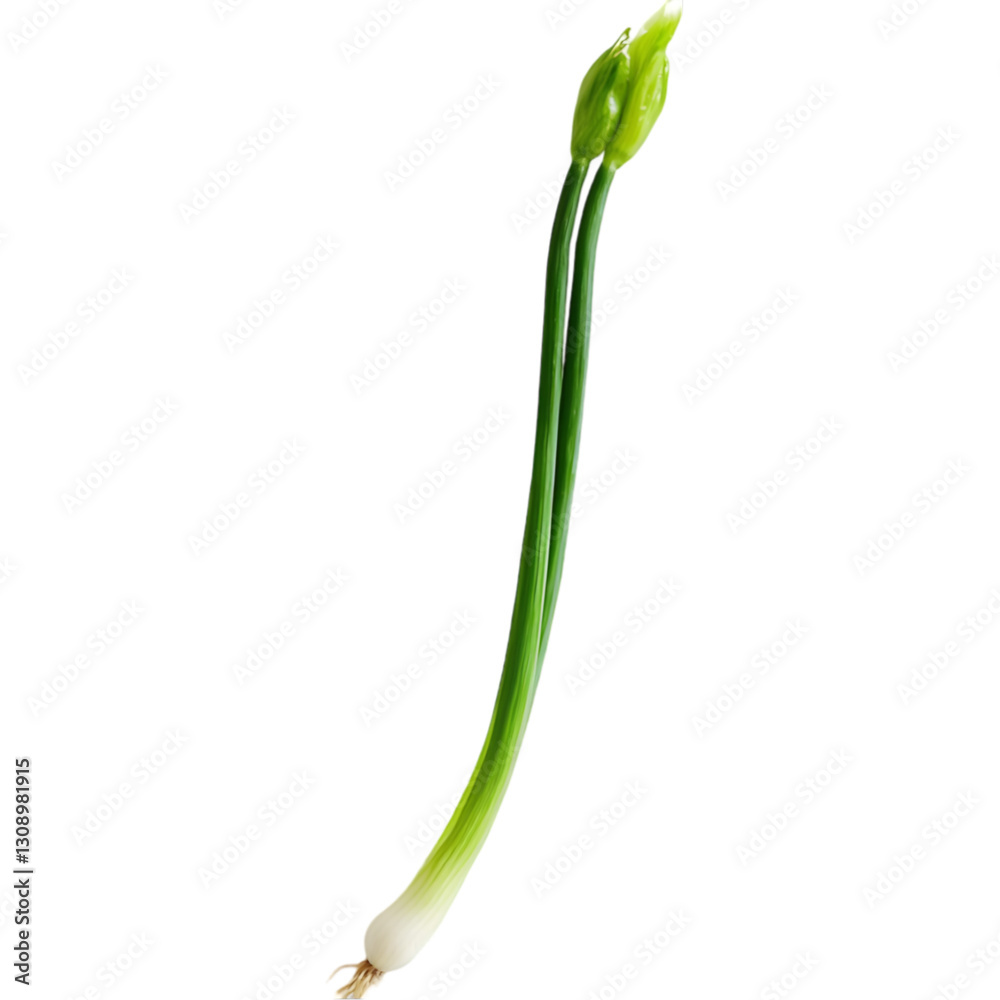 Crisp green scallion isolated on white background food photography minimalist style studio lighting close-up culinary concept Crisp green scallion isolated on white background food photography minimalist style studio lighting close-up culinary concept