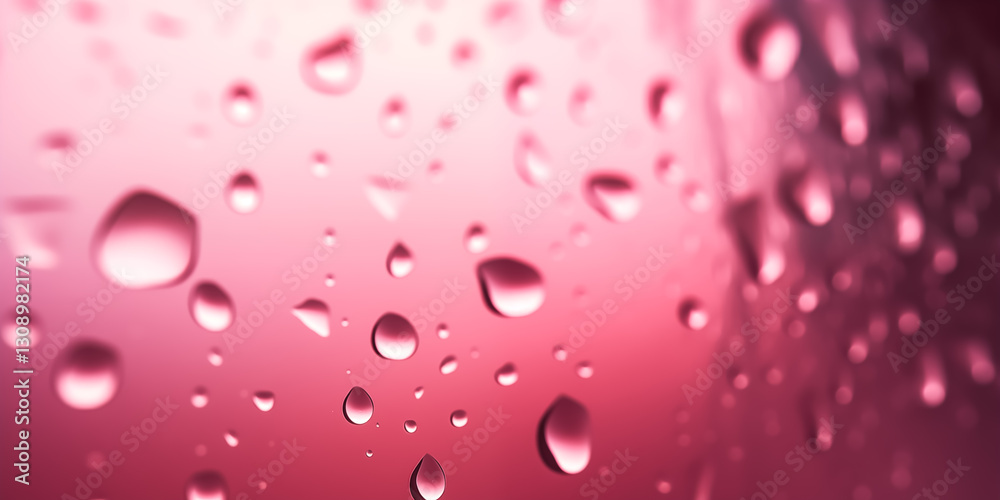 Close-up of water droplets on a glass surface with a soft pink background. Close-up of water droplets on a glass surface with a soft pink background.