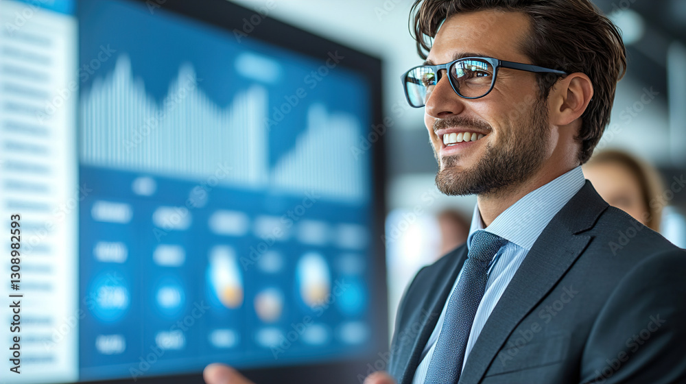 Business professional presents data insights in modern office setting during a corporate meeting. Generative AI Business professional presents data insights in modern office setting during a corporate meeting. Generative AI