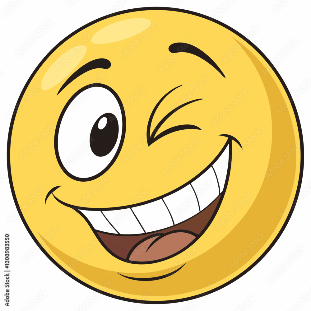 Fototapeta premium Aqua emoticon winks—a shiny yellow face grinning with a playful expression.