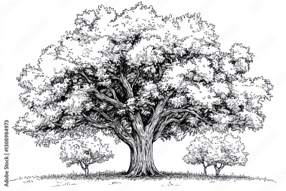 Fototapeta premium Majestic Oak Tree Drawing Outdoors