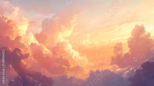 Fototapeta Naklejka Na Ścianę i Meble -  sky with soft peach and gold clouds stretching across the horizon 