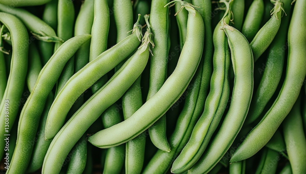 Fresh Green Beans, Close Up, Healthy and Vibrant Harvest Background From Organic Farm Fresh Green Beans, Close Up, Healthy and Vibrant Harvest Background From Organic Farm