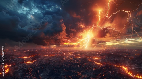 The abstract storm brings a beautiful light show. Dark clouds and rain add to the intense scene.