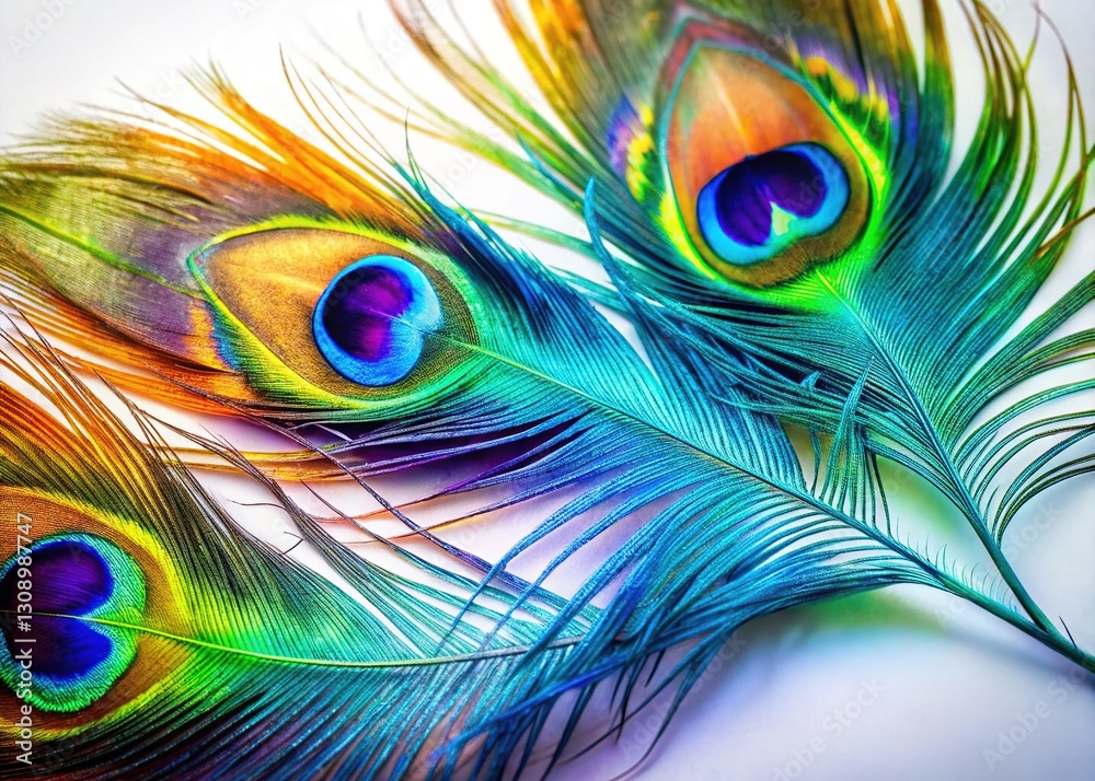 Obraz premium Peacock feather hues, ethereal and abstract; paint smears dance on canvas.