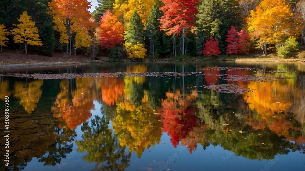 Fototapeta premium Foliage Reflections: A Pond Capturing Autumn’s Beauty
