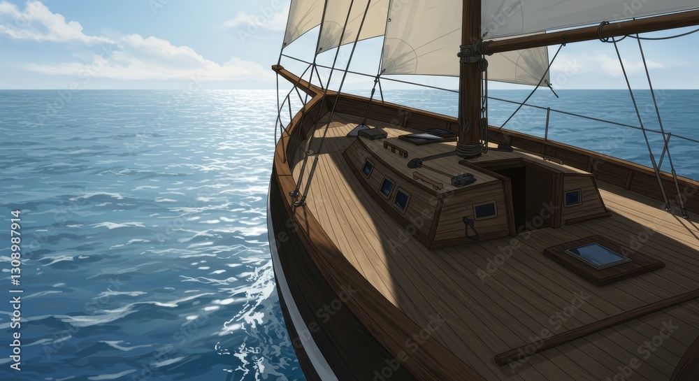 Fototapeta premium Serene sailboat journey across the sparkling ocean on a sunny day