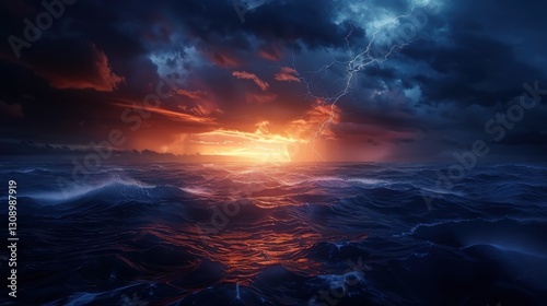 The abstract storm is full of dramatic elements. Lightning and rain create a striking backdrop.
