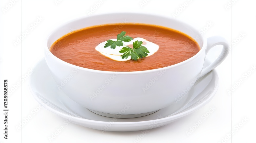 Creamy Tomato Soup Bowl with Cream Swirl and Fresh Herb Garnish Creamy Tomato Soup Bowl with Cream Swirl and Fresh Herb Garnish