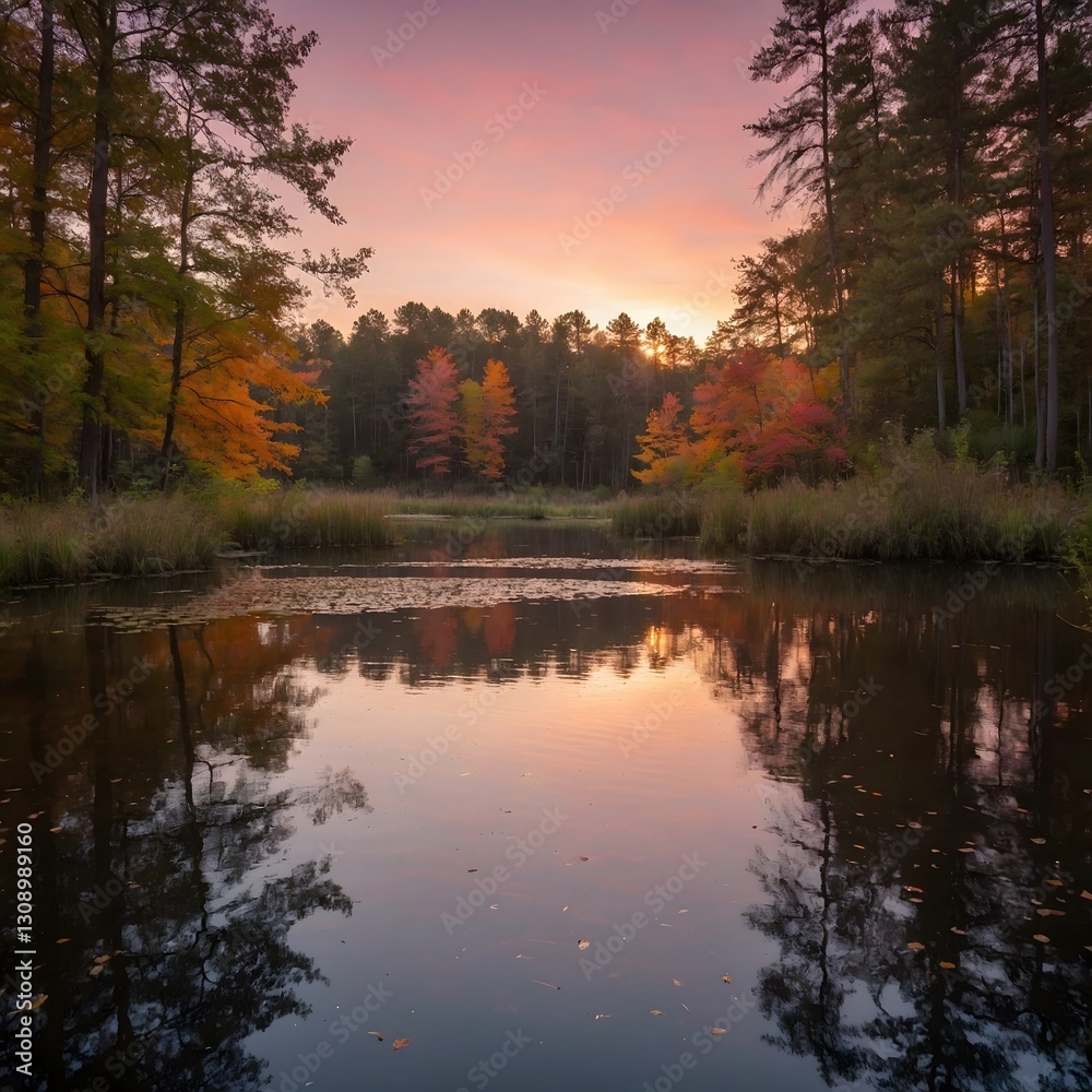 Obraz premium Vibrant Tranquility: Autumn’s Palette in Serene Waters