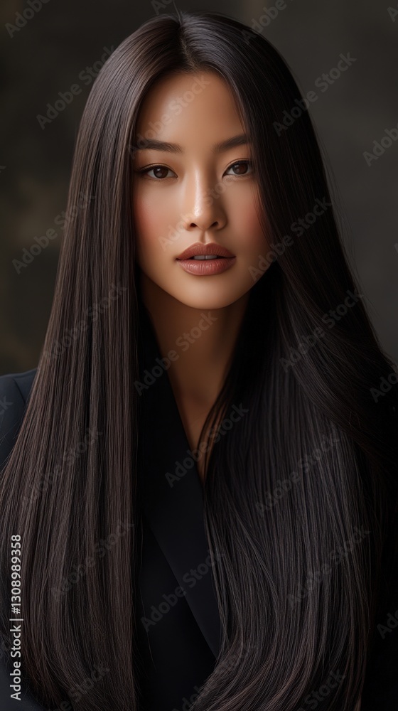 Naklejka premium Asian Woman With Long Straight Dark Hair
