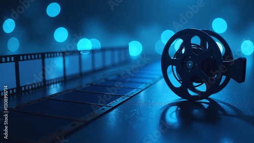 blue black film strip background movie posters camera reel cinematography entertainment industry