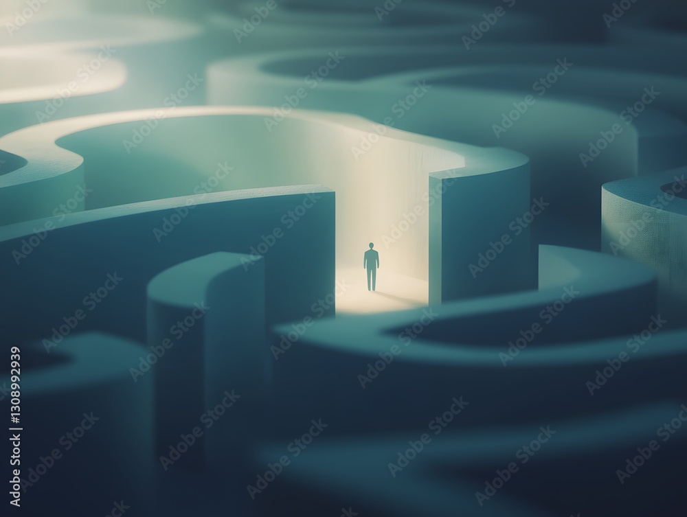 A lone figure stands in a maze, symbolizing the journey through confusion and uncertainty, evoking introspection and discovery. A lone figure stands in a maze, symbolizing the journey through confusion and uncertainty, evoking introspection and discovery.