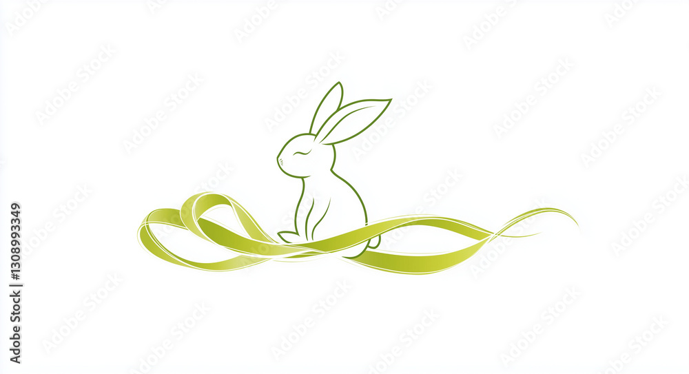Obraz premium Minimalist Green Easter Bunny Silhouette