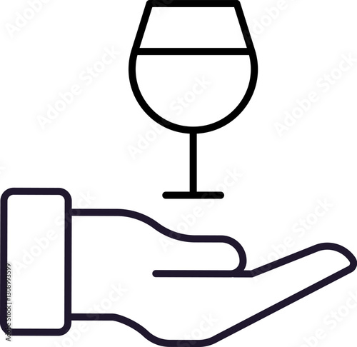 Minimalistic Icon of Glass of Wine over Hand for Graphics, Concept, Apps