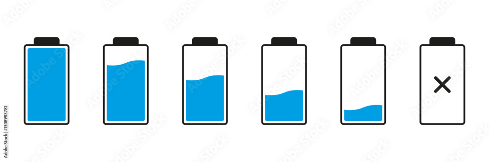 Battery Charge Level Icon Set. Battery Icons Showing Different Charge Stages Symbol Collection. Isolated Vector Illustration Battery Charge Level Icon Set. Battery Icons Showing Different Charge Stages Symbol Collection. Isolated Vector Illustration