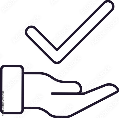 Symbol of Checkmark over Hand for Graphics, Concept, Apps