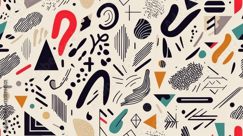 Intricate Geometric Pattern Featuring Bold Shapes in Vibrant Colors